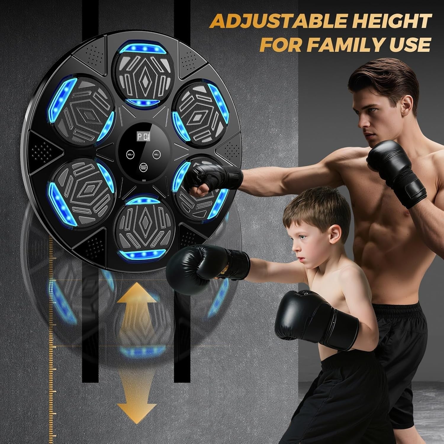 Music Boxing Machine LED Punch Trainer Wall Mounted Bluetooth Gloves Set