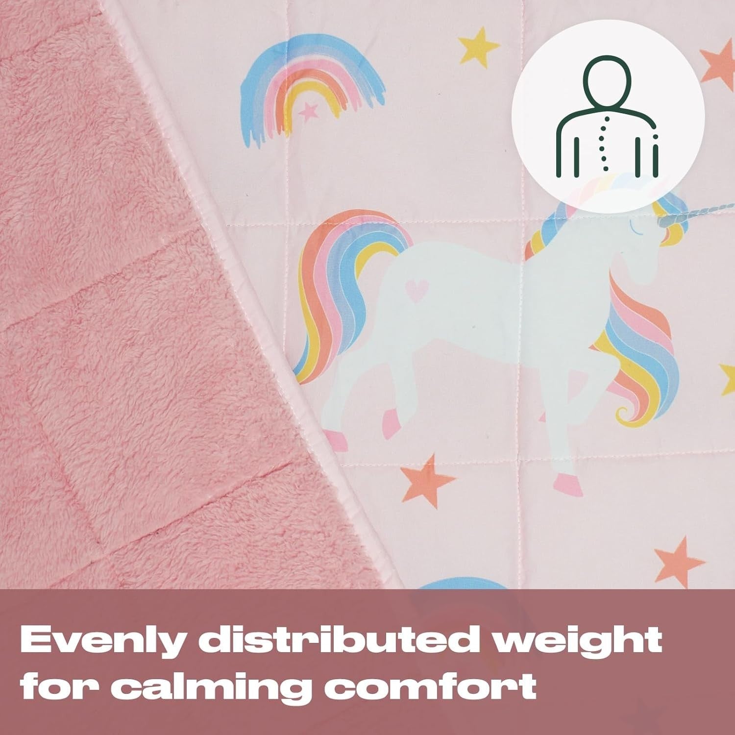 3kg Weighted Blanket 100x150cm Pink Unicorn Teddy Fleece Sleep Aid