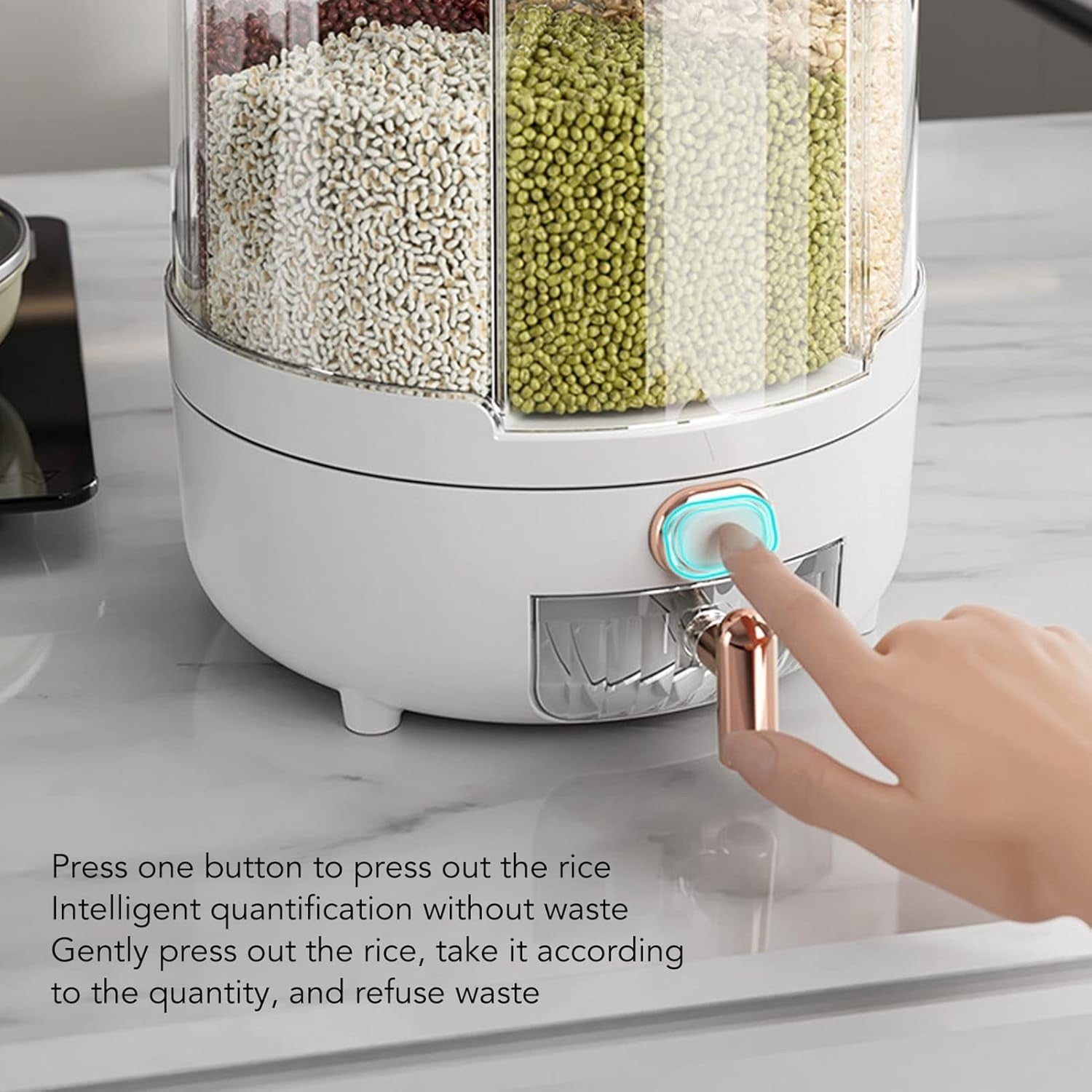 360° Rotating Rice Grain Dispenser Transparent Storage Container