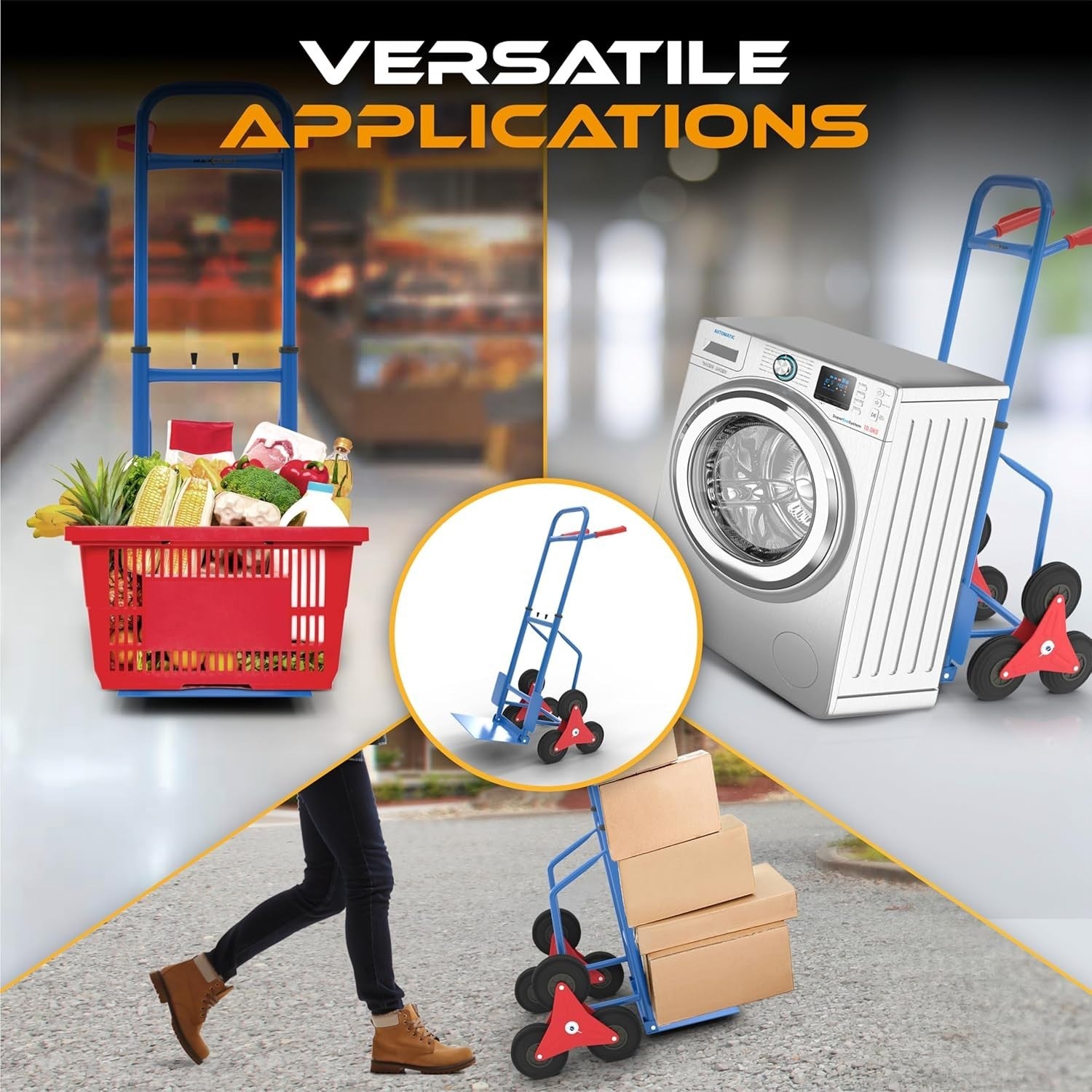 Foldable Stair Climber Sack Truck 150kg 6-Wheel Heavy Duty Hand Trolley Blue