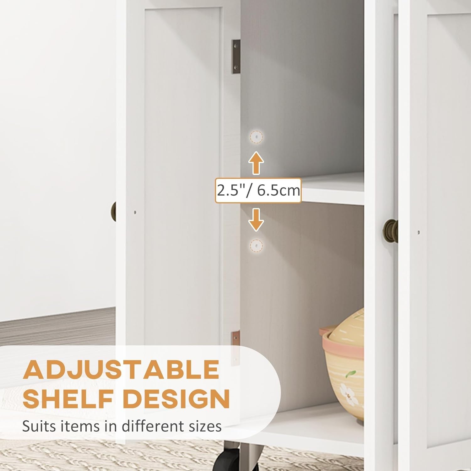 Kitchen Island Trolley on Wheels Storage Cabinet Drawers Shelves Wooden Top
