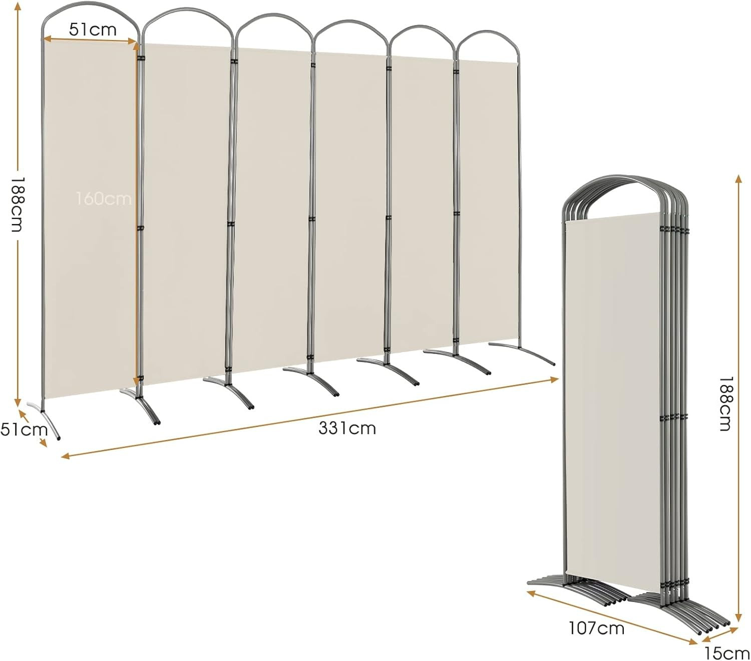 6 Panel White Folding Room Divider Privacy Screen Freestanding Partition 331x188