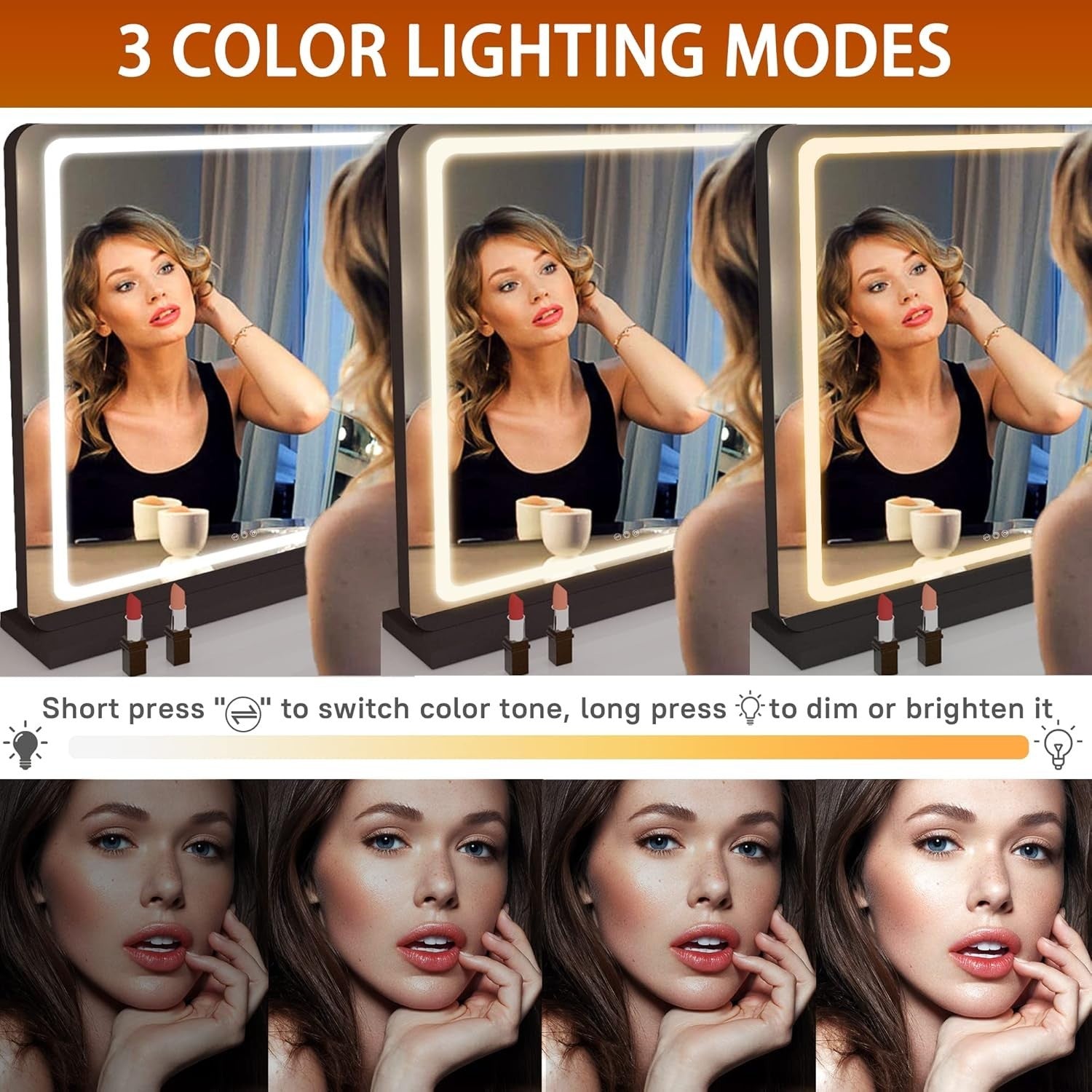 LED Vanity Mirror 80x58cm Touch Control Makeup Mirror with 3 Light Modes