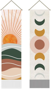 Boho Sun Moon Tapestry 2pcs 45.7x13in Vertical Wall Hanging Decor