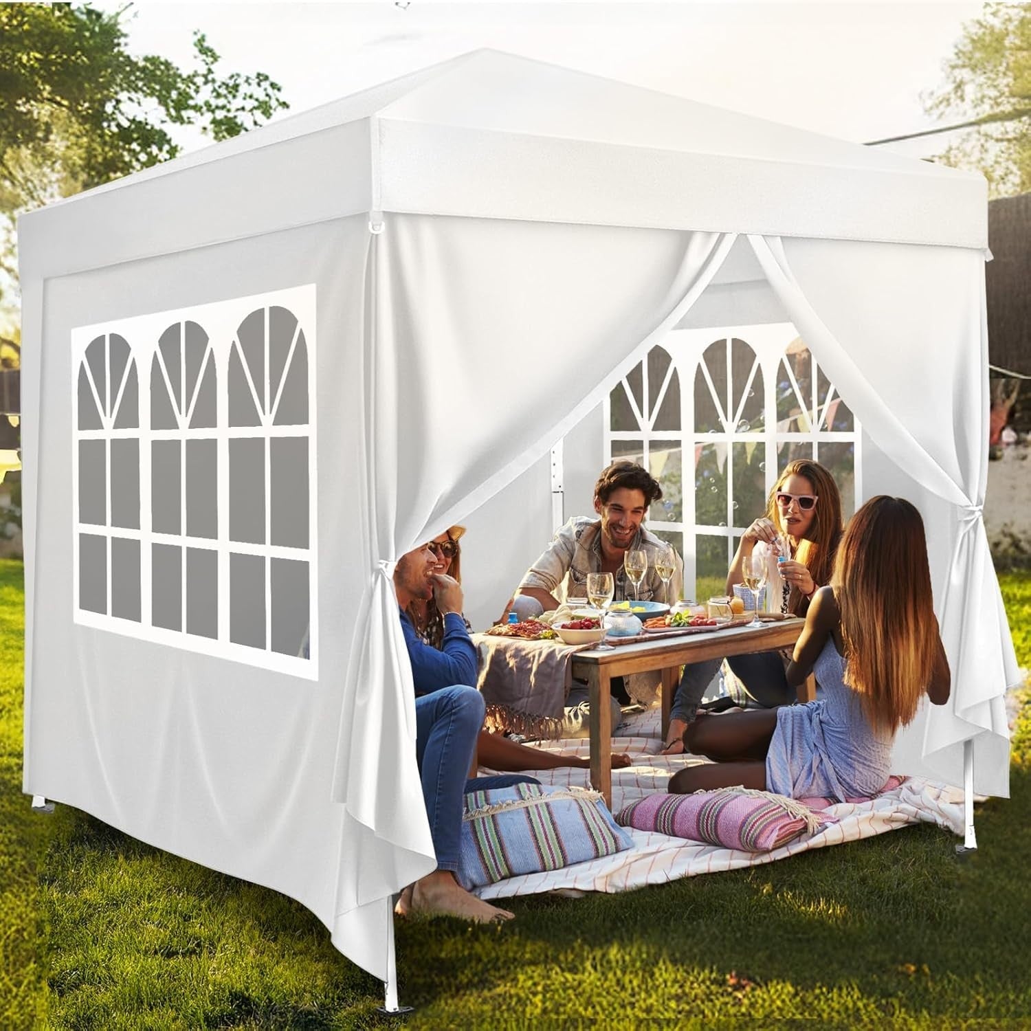 3x3M White Pop Up Gazebo with Sides Waterproof Garden Party Tent Outdoor Canopy