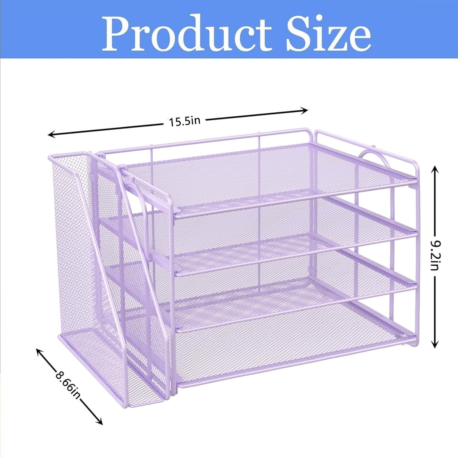 4-Tier Desktop Paper Organizer with Magazine Holder & File Storage, Purple