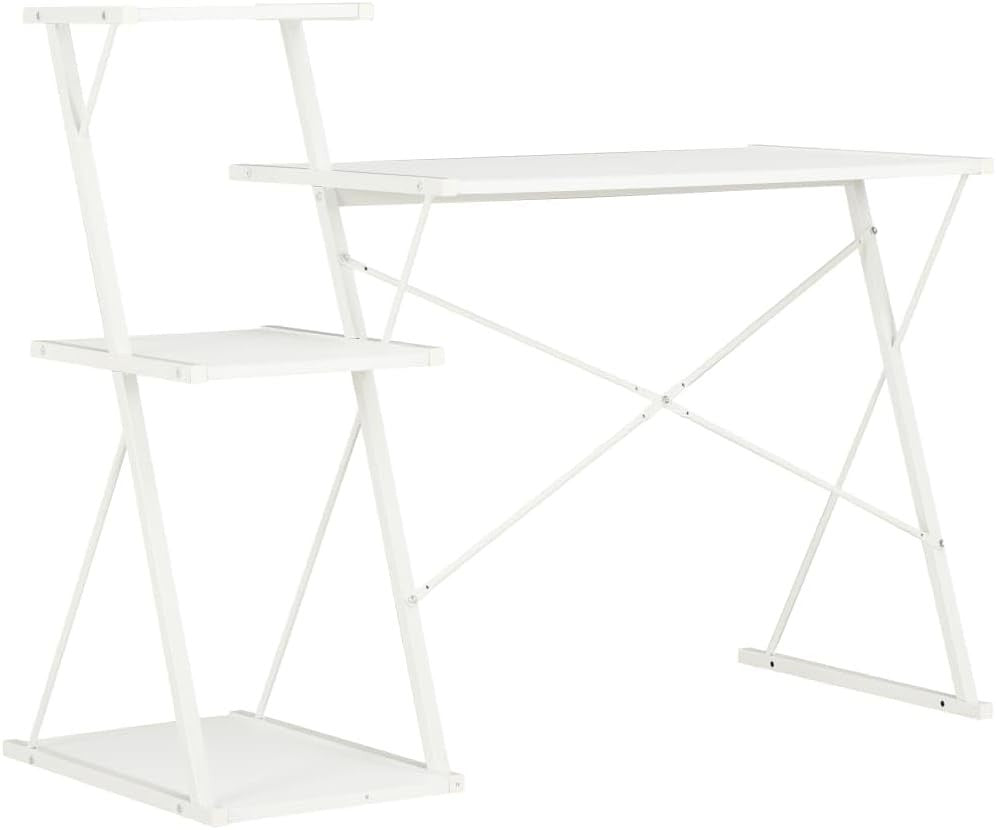 Z-Shaped Computer Desk with 3 Shelves 116x50x93cm White Home Office Workstation