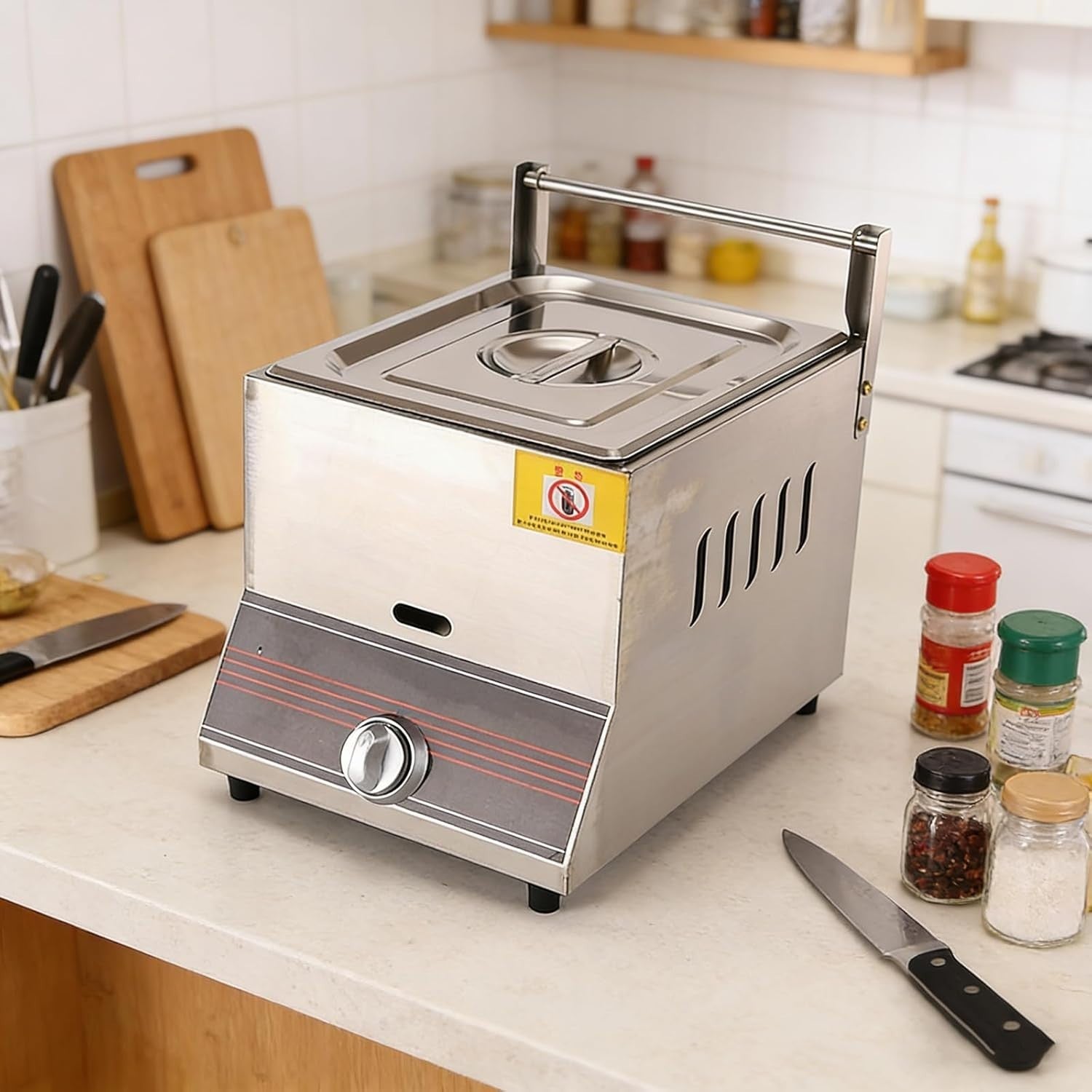 8L Gas Deep Fat Fryer Stainless Steel Countertop LPG Basket Lid