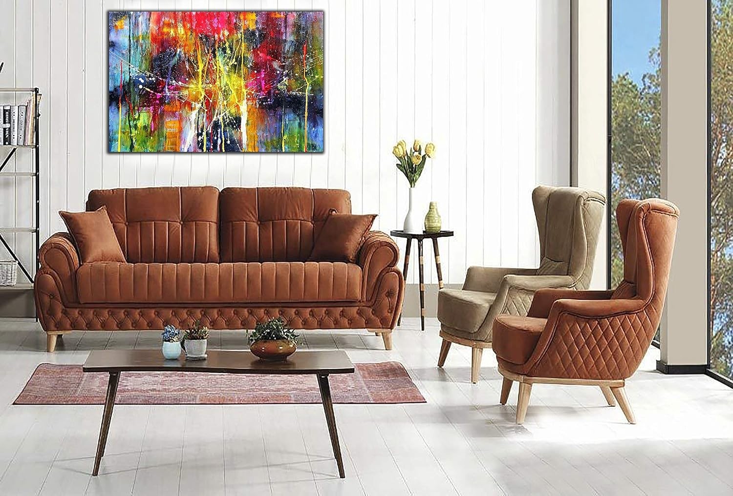 Large Abstract Canvas Wall Art 102x76cm Framed Colourful