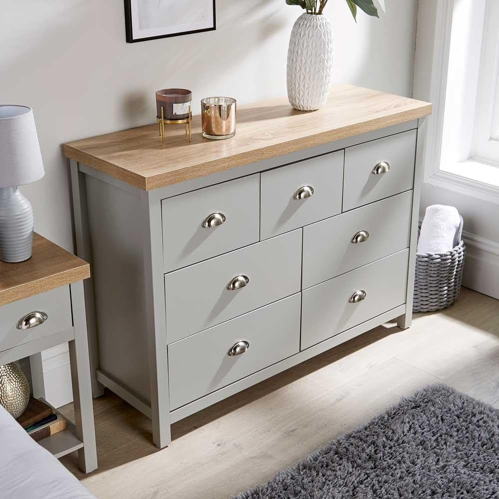 7 Drawer Wide Chest Grey Oak Effect Storage Unit for Bedroom Office