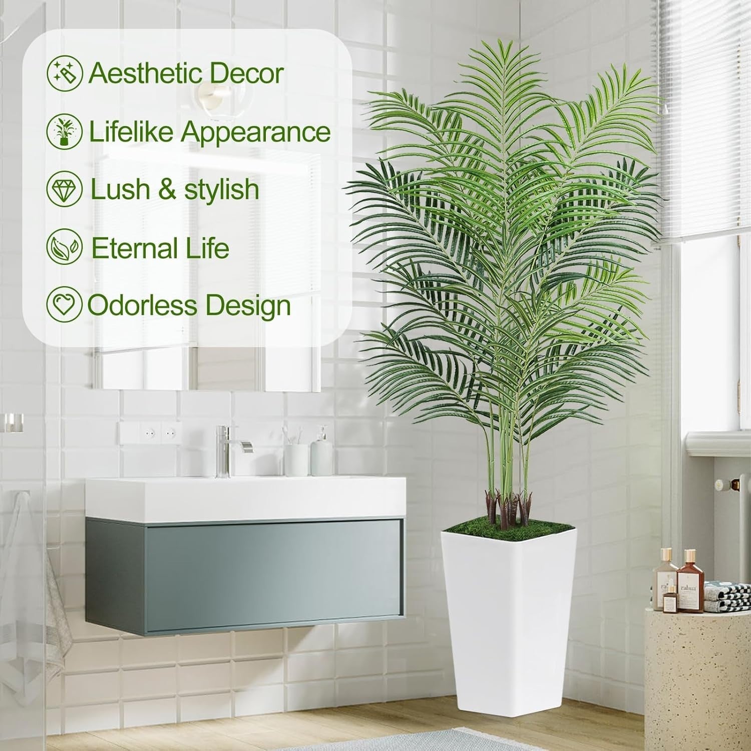 6ft Artificial Palm Tree with White Planter Tall Tropical Indoor Home Decor