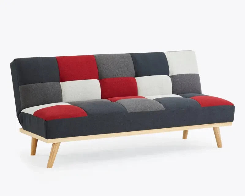 Patchwork 3 Seater Clic Clac Sofabed Red Grey Charcoal Guest Bed Sofa
