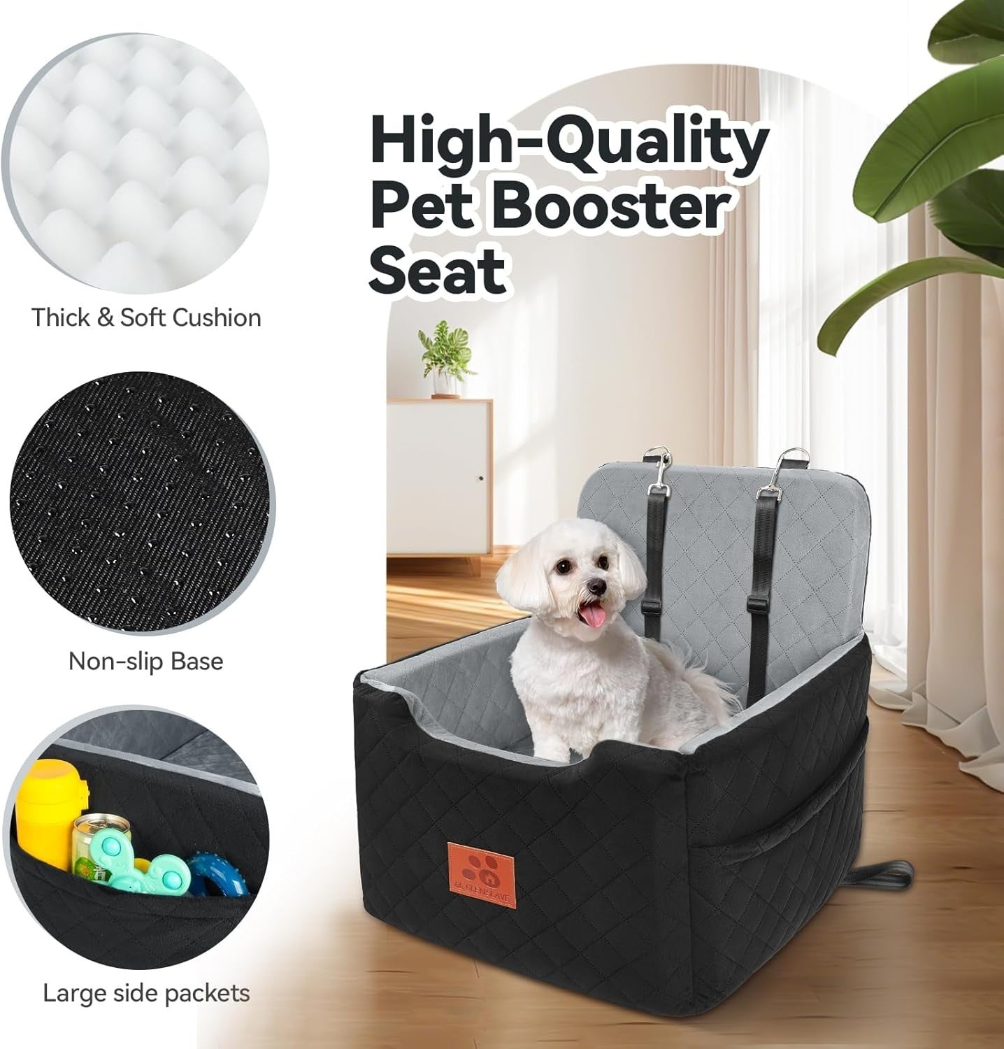 Memory Foam Dog Car Seat Booster Bed Washable Travel Seat Up to 35lbs