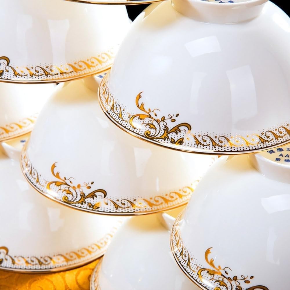 60 Piece Luxury Dinner Set Gold Rim Porcelain Plates Bowls Handmade China