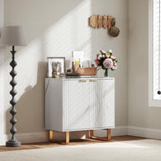 White Fluted Sideboard Cabinet with Gold Legs – Marble Effect Storage Unit