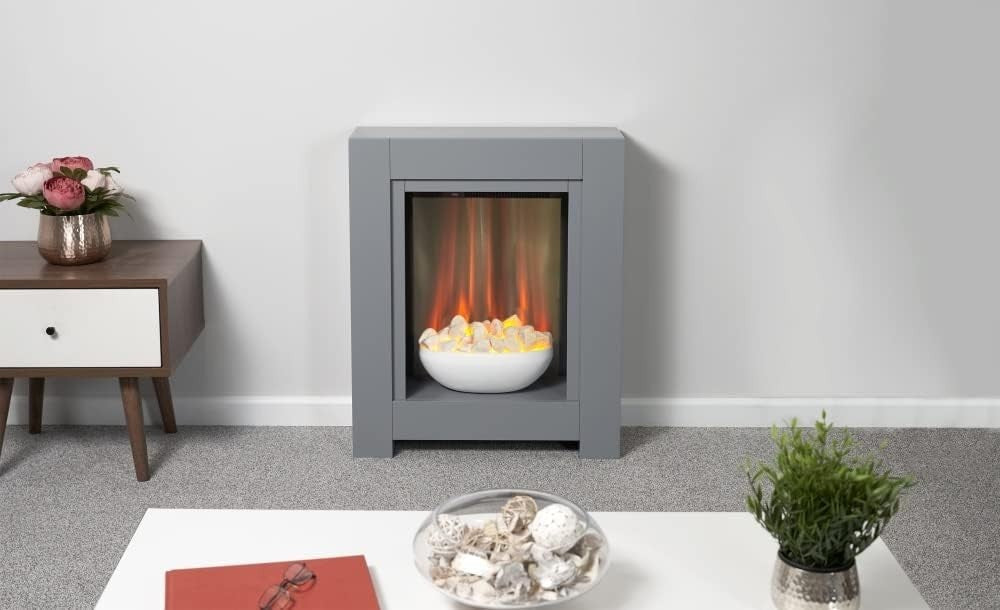 Electric Fireplace Suite Grey 23” Fire Surround LED Pebble Heater