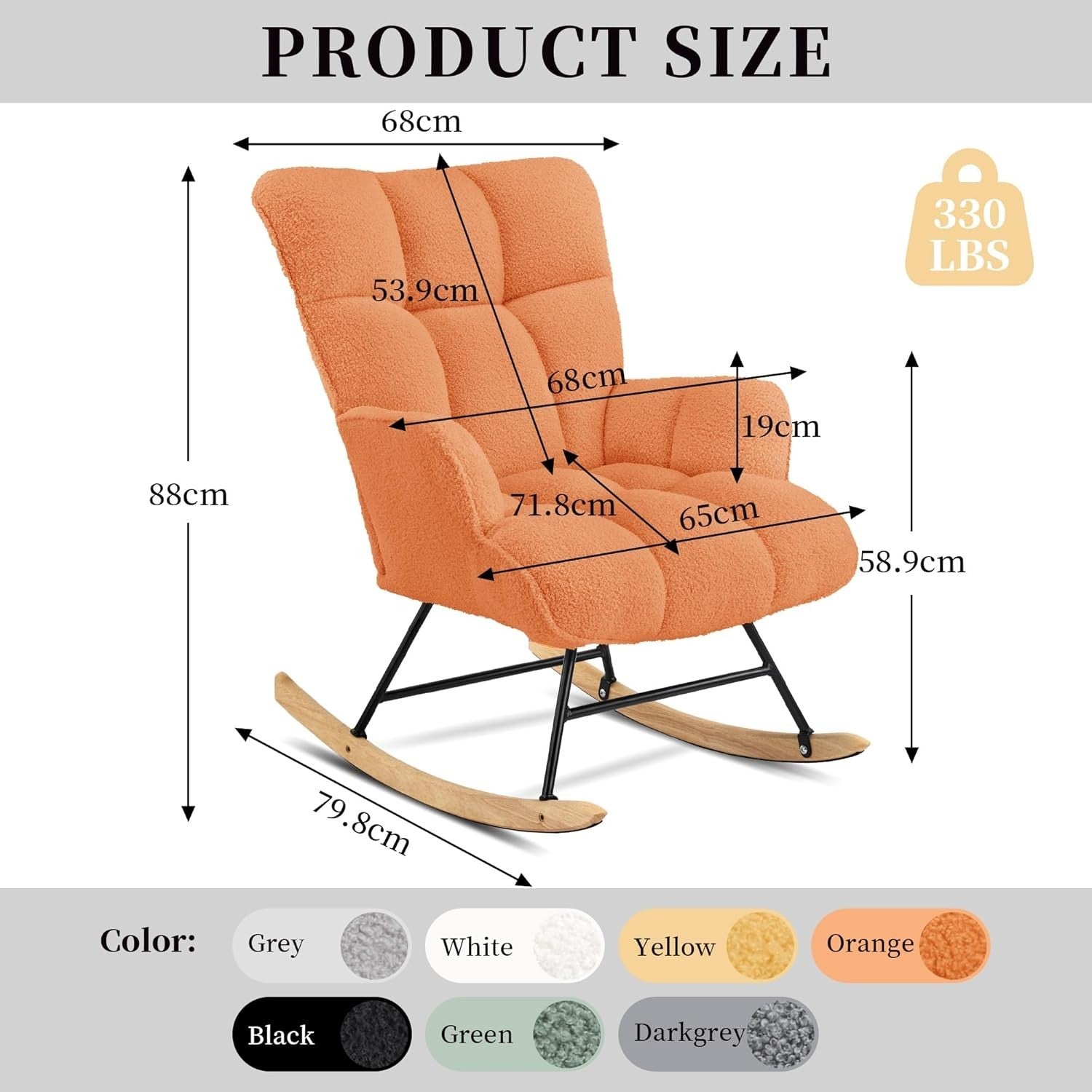 Teddy Fleece Rocking Chair for Adults Nursery Glider Armchair Orange