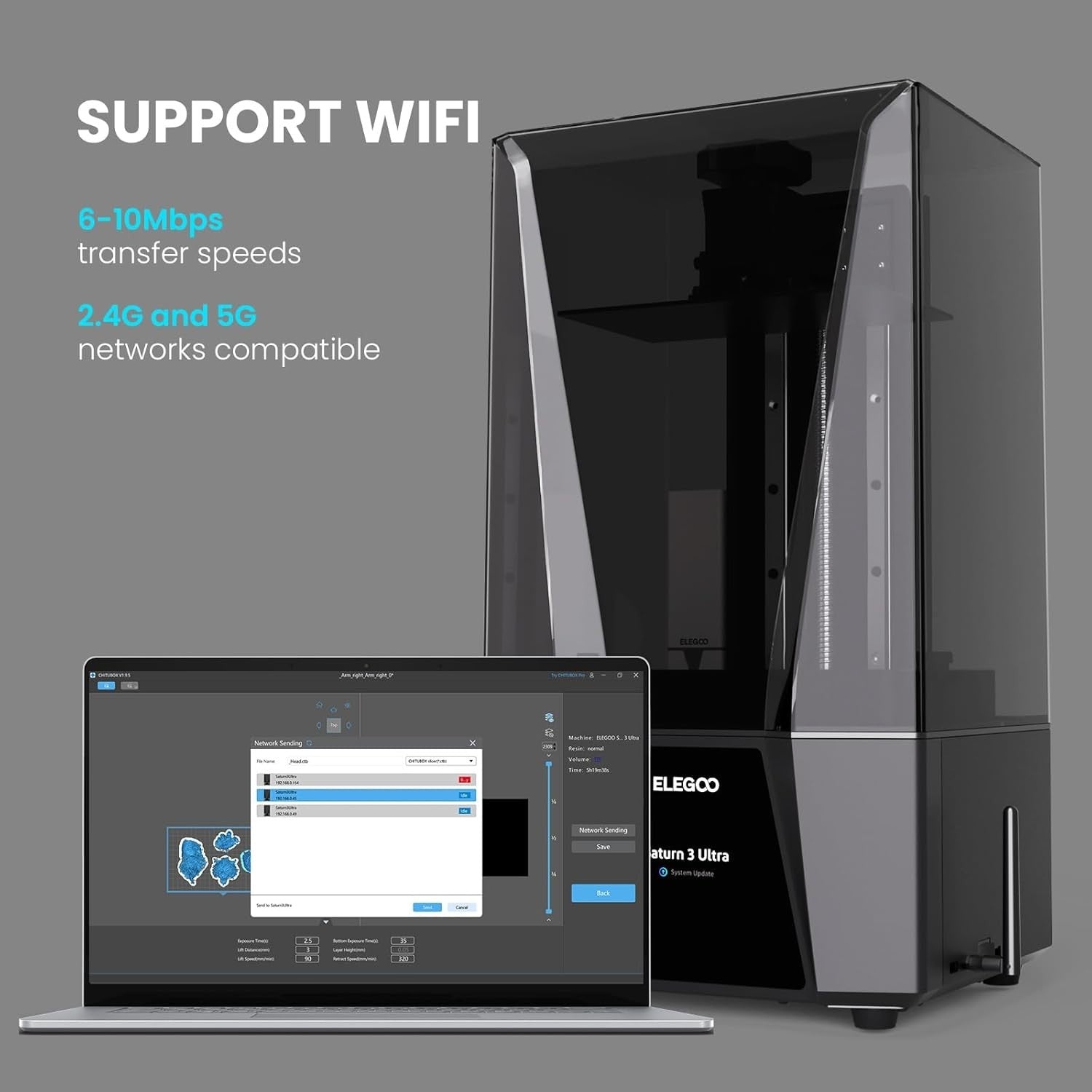 12K Resin 3D Printer 10'' Mono LCD WiFi Fast MSLA Large Build
