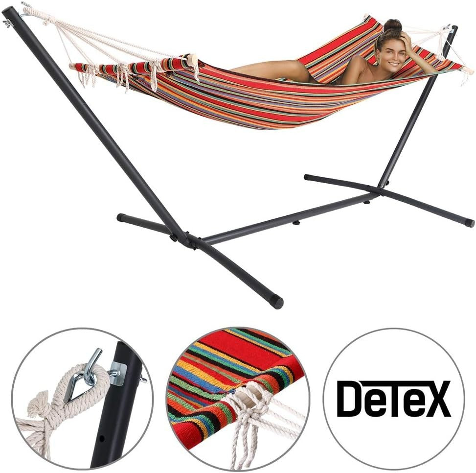 Red Hammock with Metal Stand | 100kg Capacity | 200x80cm Outdoor Swing Seat