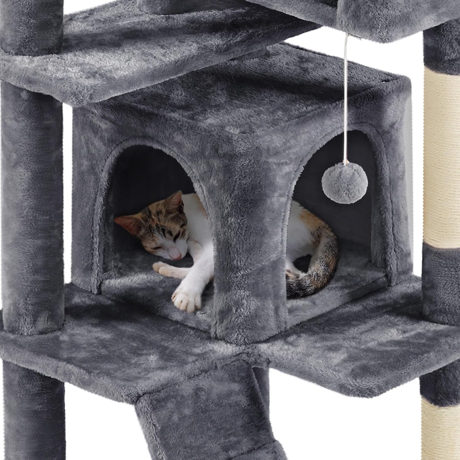 Tall Cat Tree 178cm Multi Level Scratching Tower with Caves Dark Grey