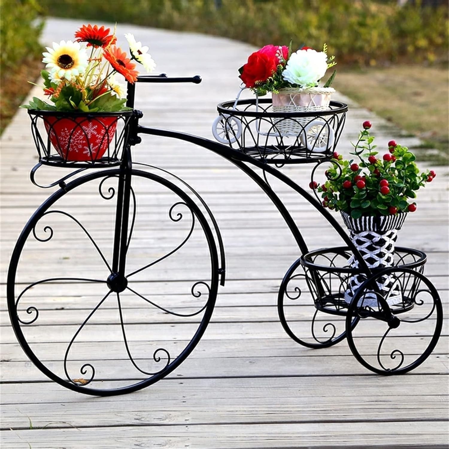 3 Tier Bicycle Plant Stand Metal Flower Pot Holder Indoor Outdoor Display Rack