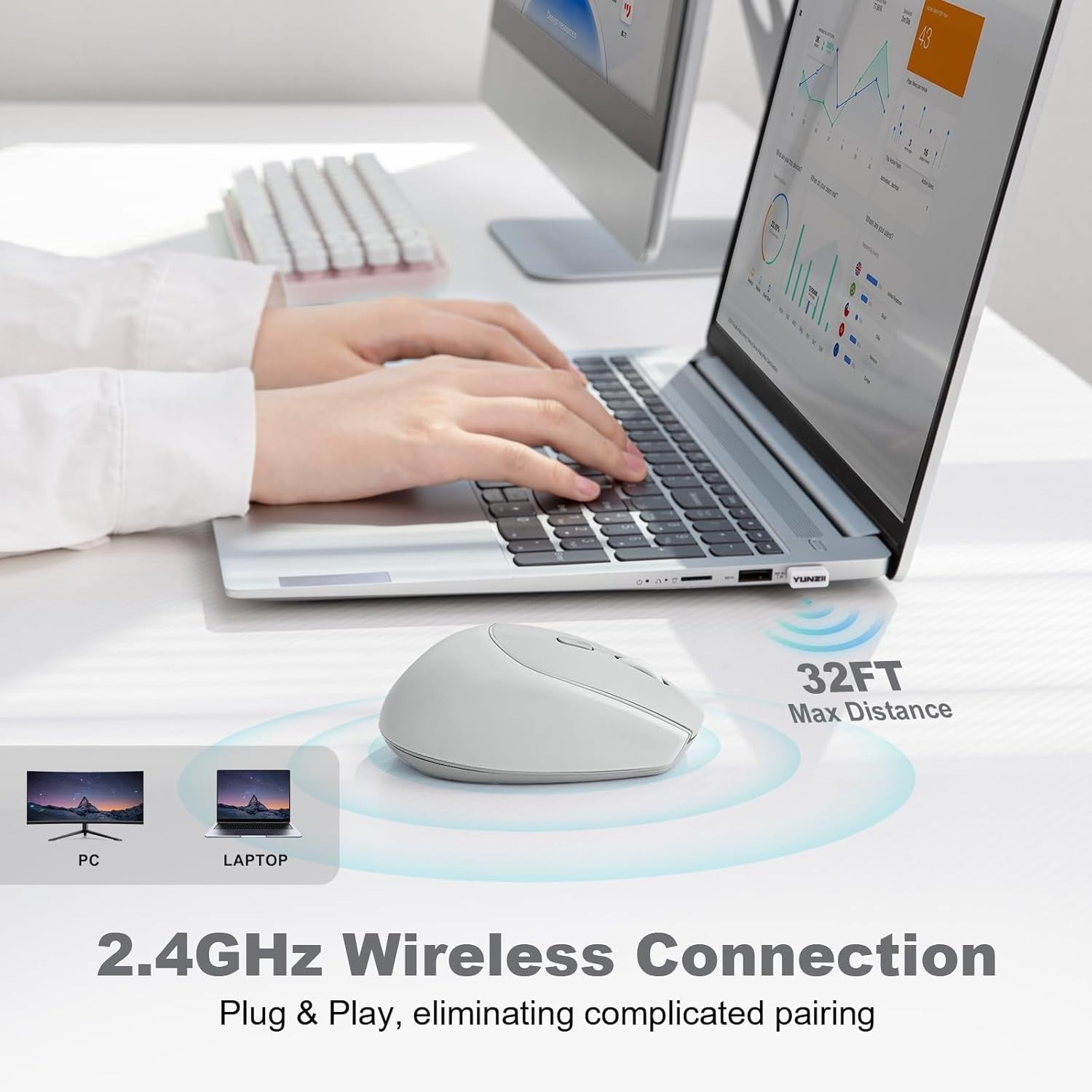 Silent Wireless Mouse 2.4GHz 1600 DPI Portable Ergonomic Laptop PC