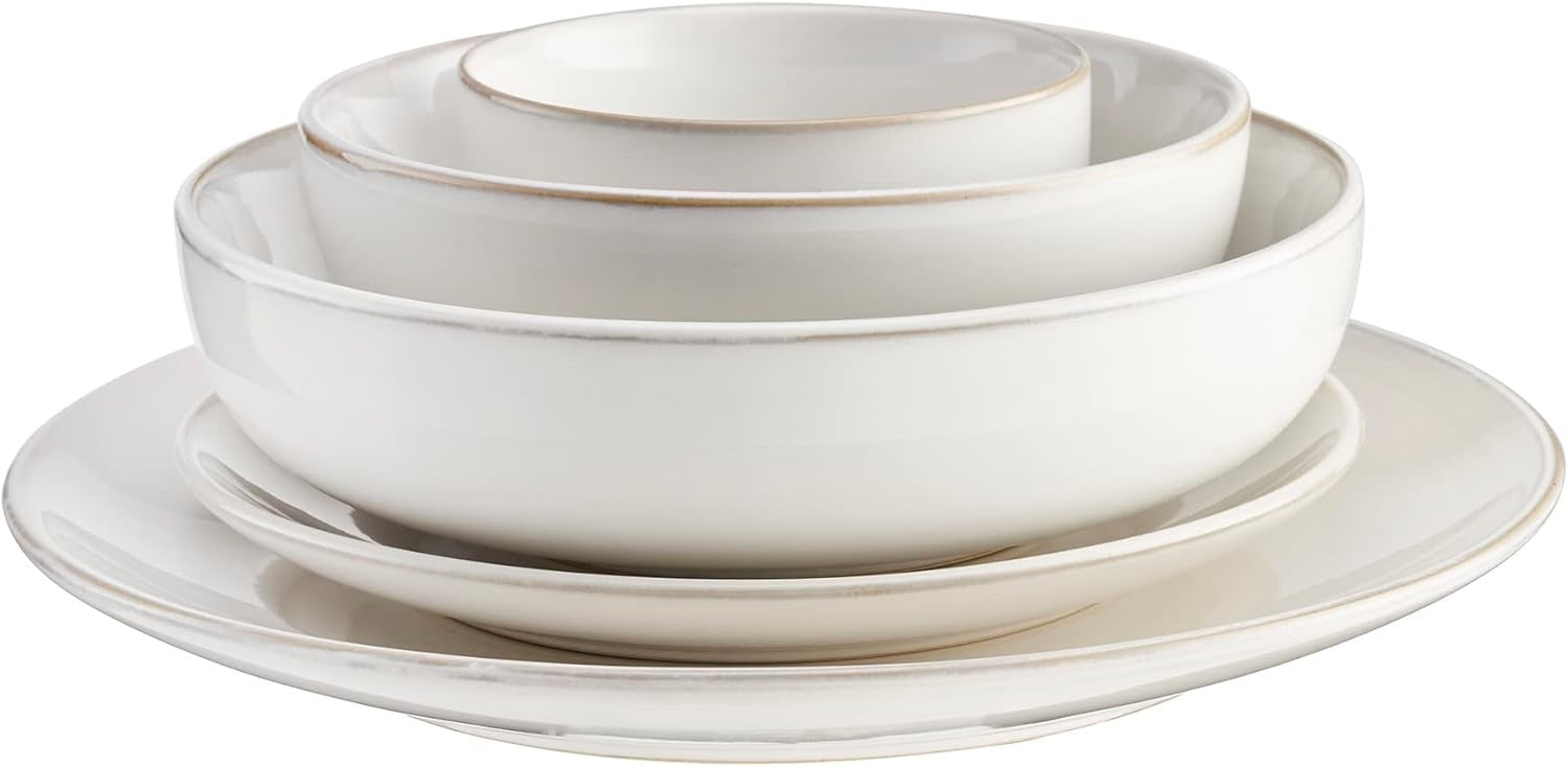 20pc White Stoneware Dinner Set Plates Bowls Microwave Dishwasher Safe