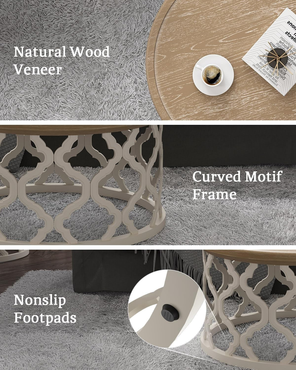Round Farmhouse Coffee Table with Storage Shelf 76x76x41cm Rustic Charm