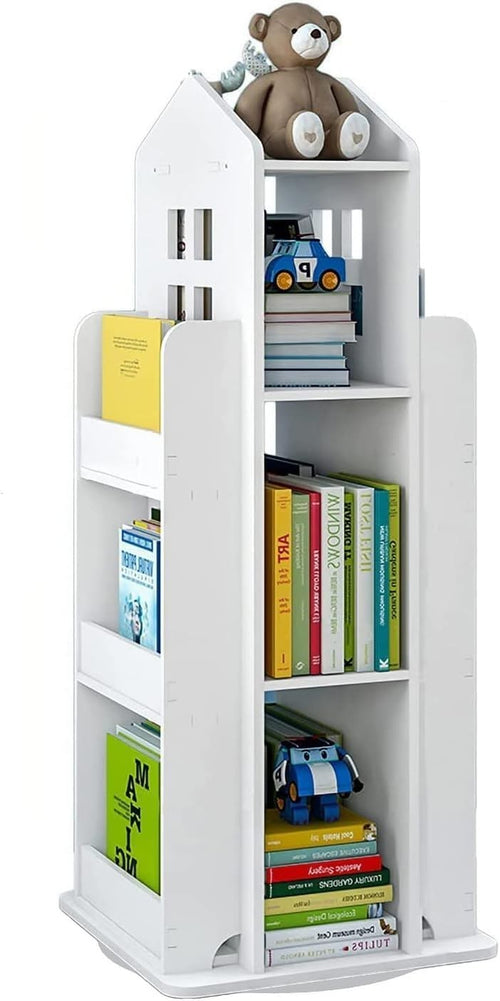 360° Rotating 3-Tier Kids Bookshelf Swivel Storage Rack for Bedroom Office