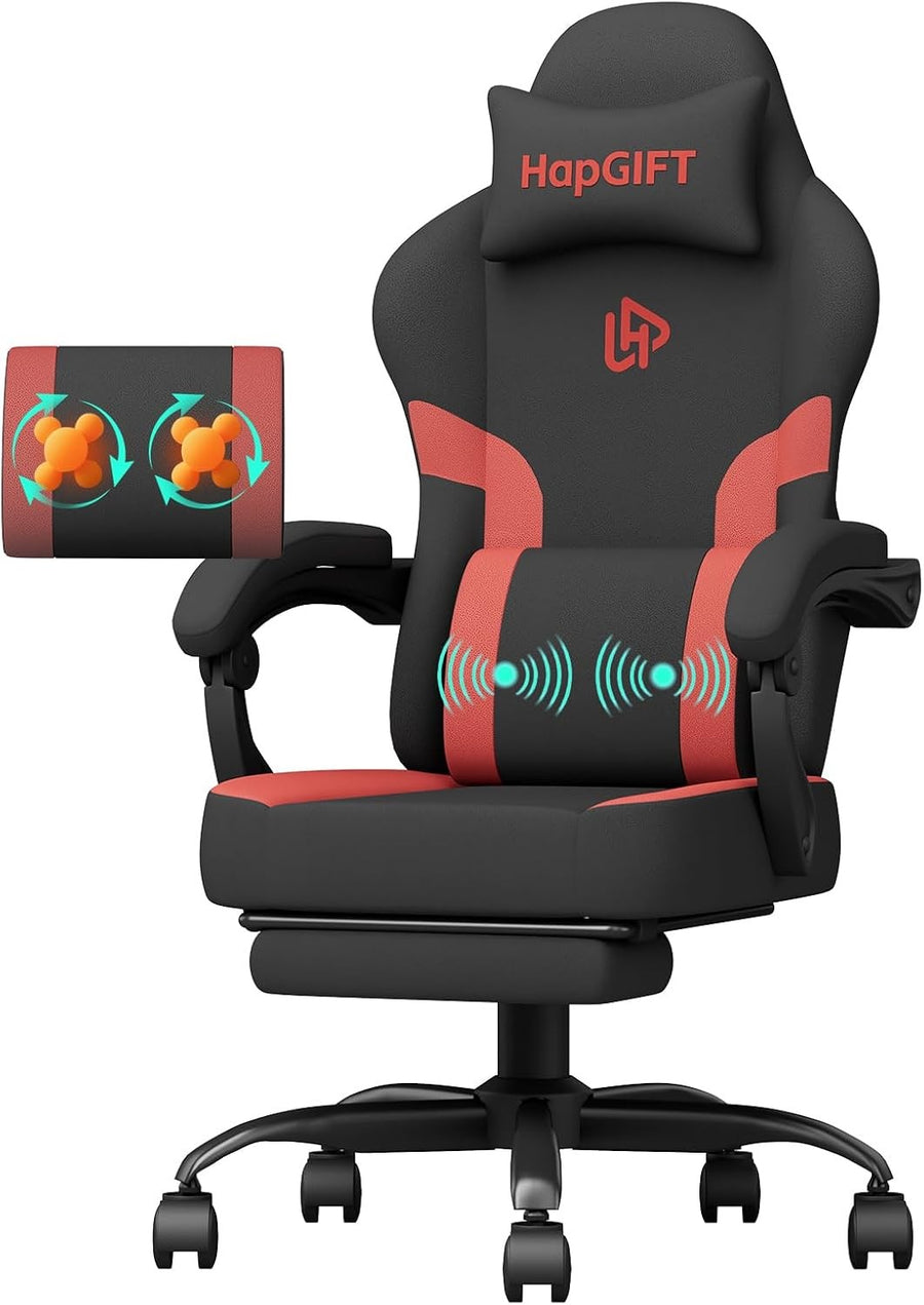 Gaming Chair w/ Footrest Massage Lumbar 300lbs