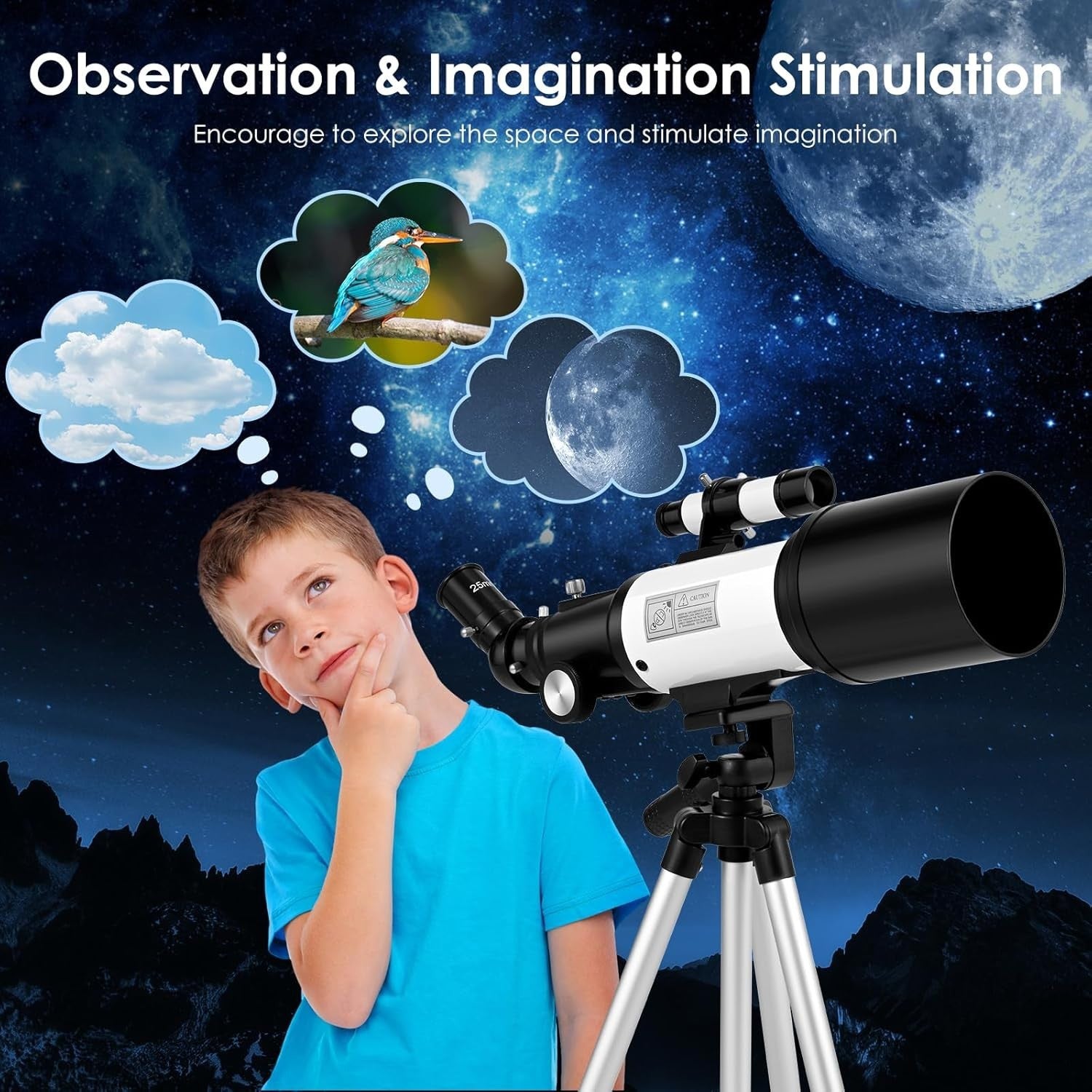 70mm Beginner Telescope for Kids & Adults with Tripod & 3X Barlow