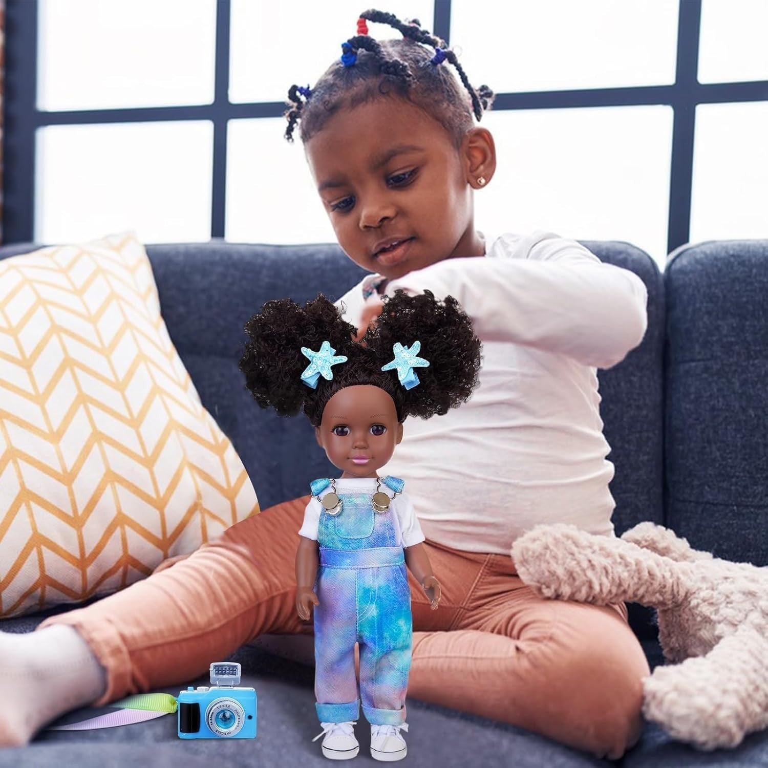 14 Inch Black Baby Doll Silicone Poseable w Clothes Accessories