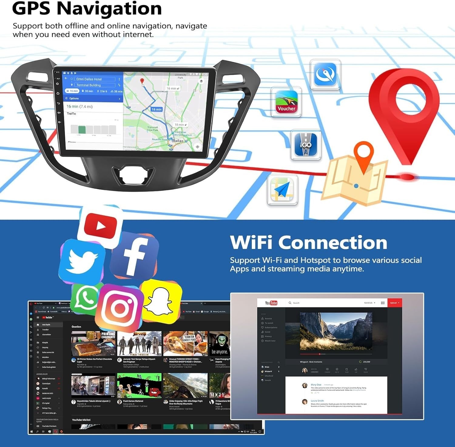 9" Android 15 Car Stereo Ford Transit Tourneo 2013-2017 GPS WiFi