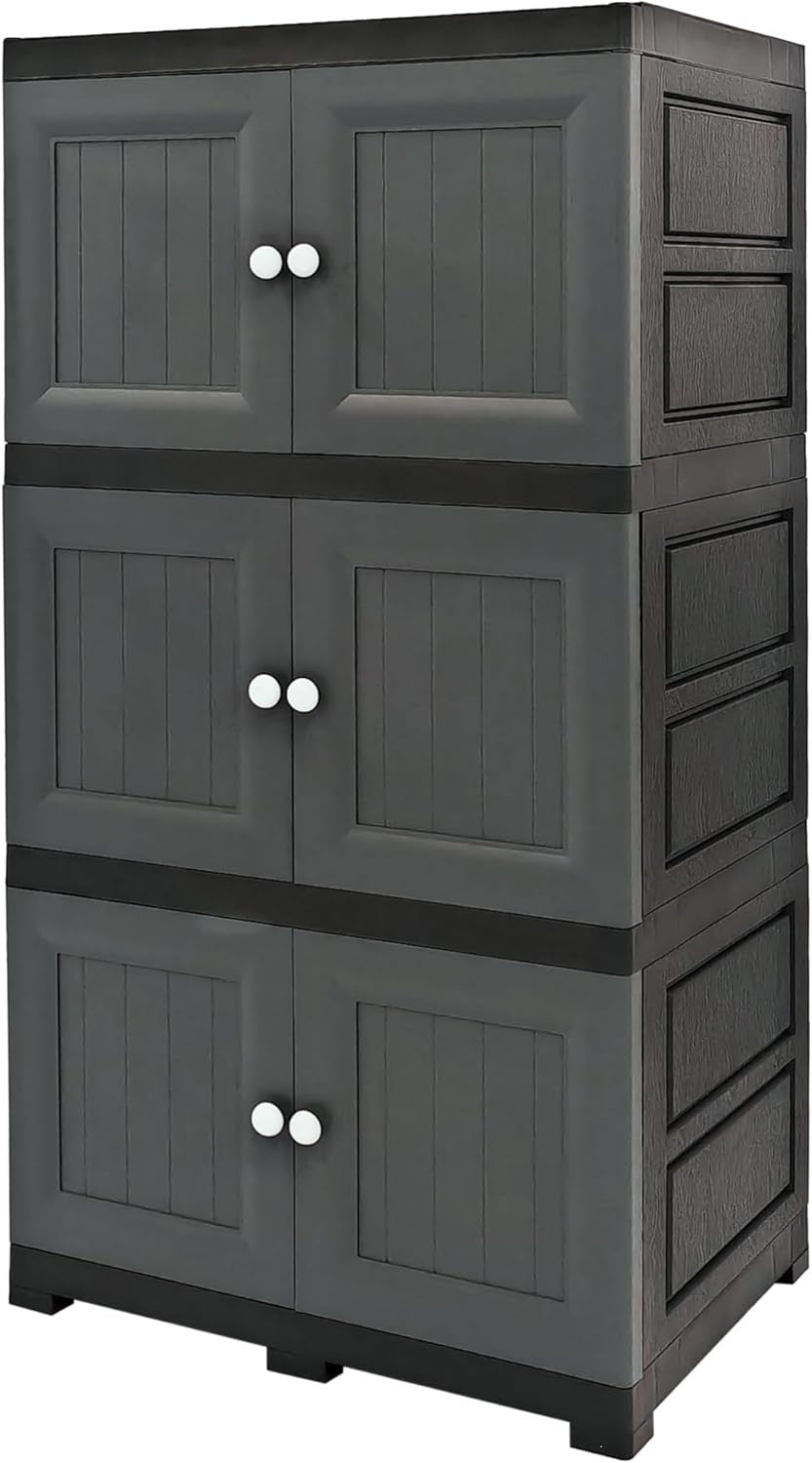 3 Tier Grey Plastic Storage Cabinet Cupboard Shelving Unit for Garage