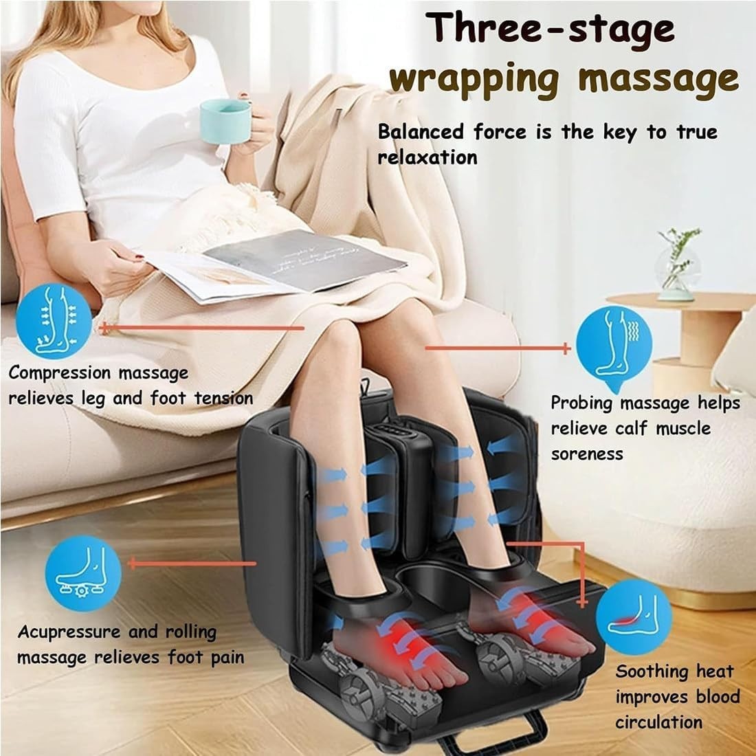 2-in-1 Foot & Calf Massager with Heat, Shiatsu Kneading, Vibration & Compression
