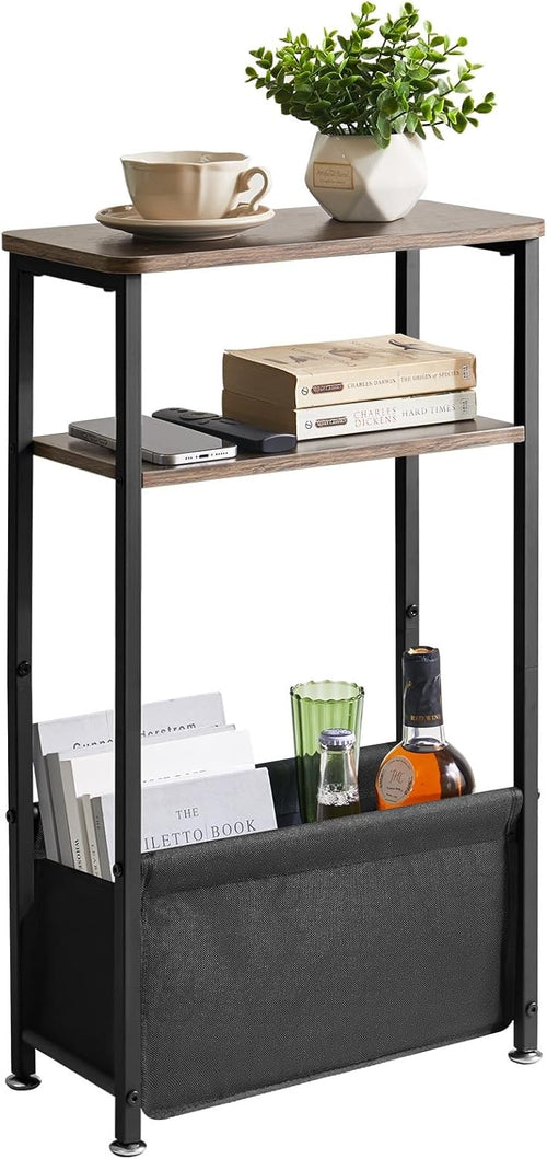 Slim 3-Tier Side Table Storage Basket – Narrow Bedside/End Table for Small