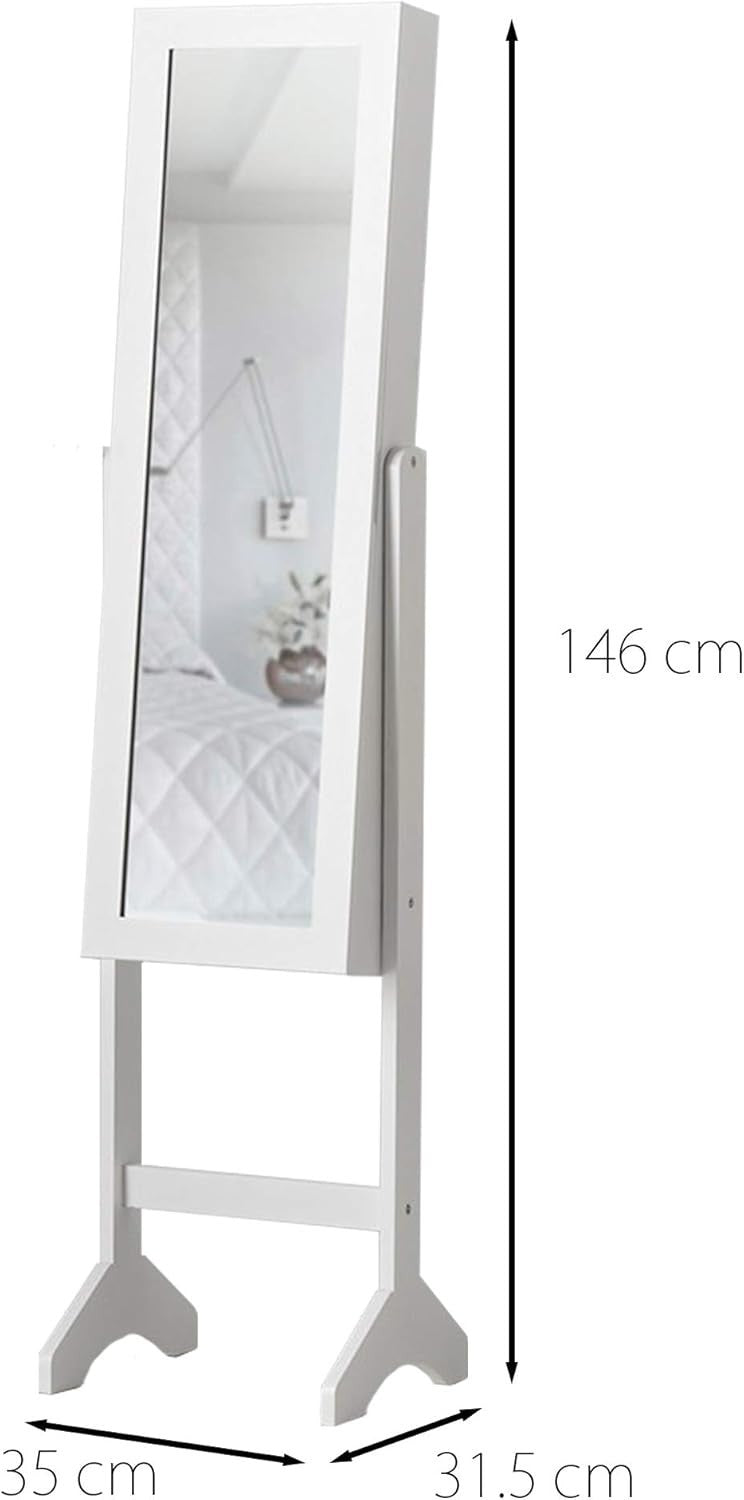 White Full Length Mirror Jewellery Cabinet Storage with Drawers