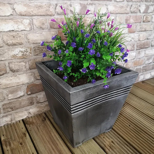 Grey Square Garden Planter Pot 33.5cm Tall Outdoor Flower Box Patio