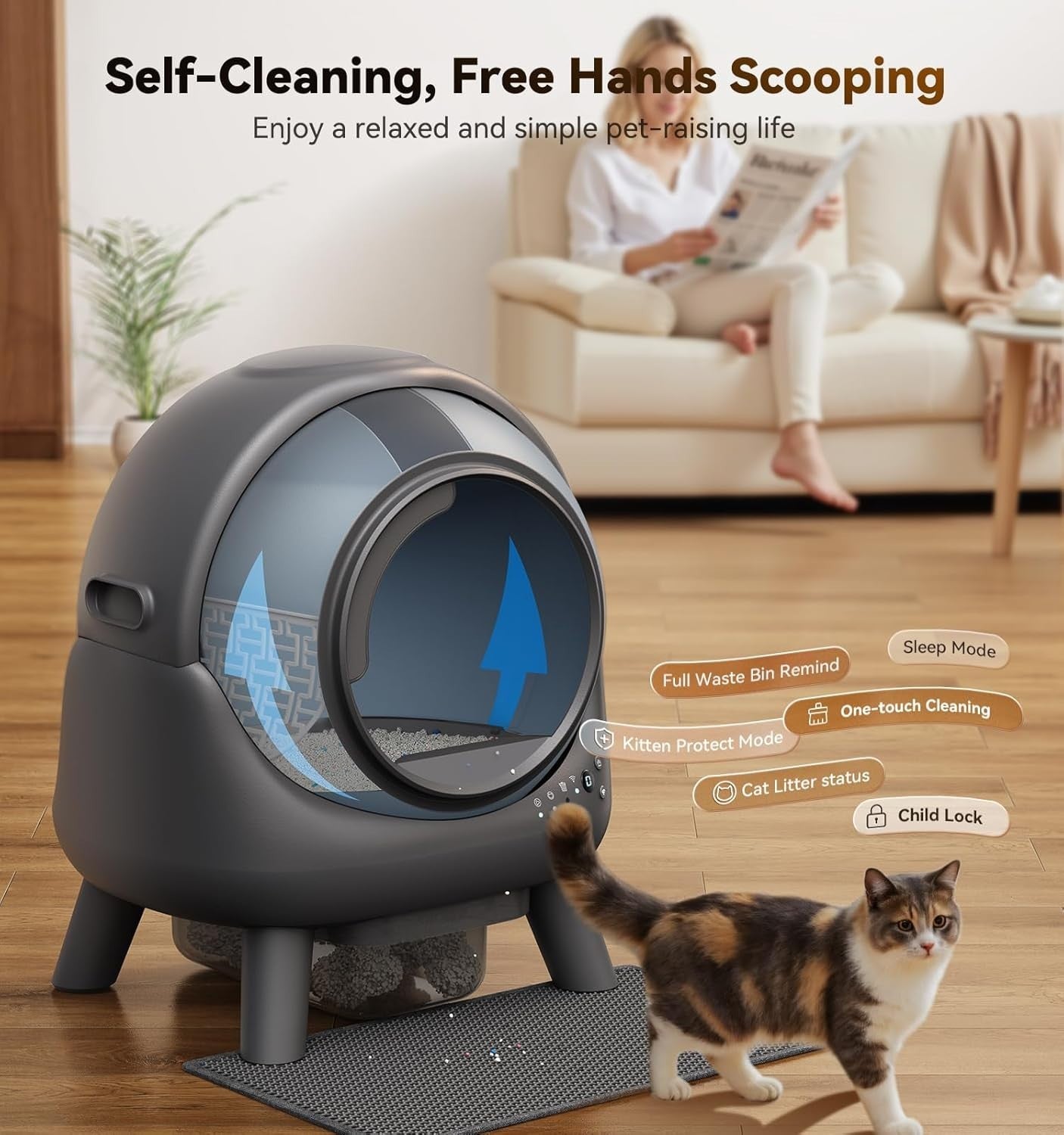 65L Self Cleaning Cat Litter Box App Control Odor Control Multi Cat