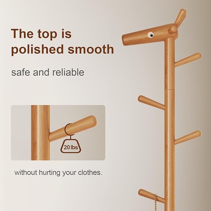 Wood Coat Rack with Storage Basket | 5 Hooks Freestanding Hall Tree Stand