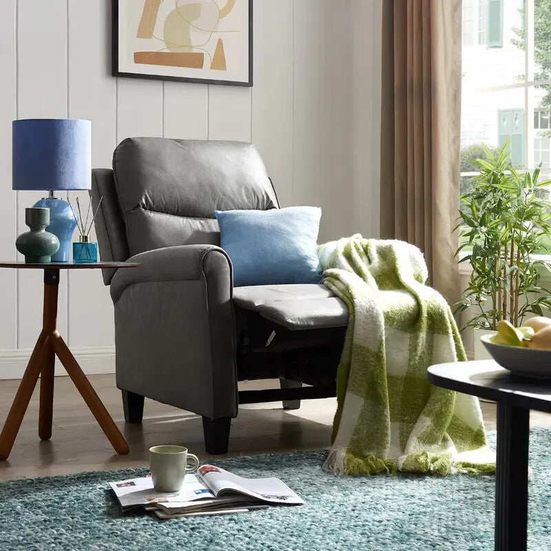 Recliner Armchair Grey Faux Leather High Back Push Back Lounge Chair