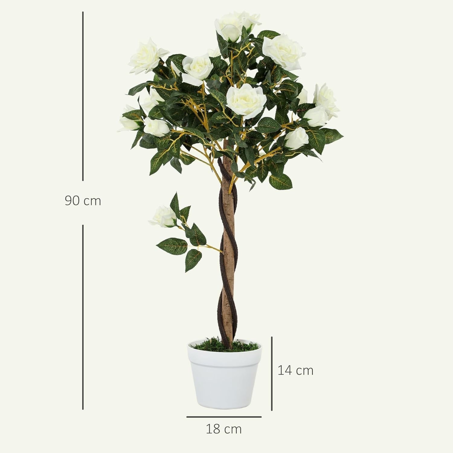 Set of 2 Artificial Rose Trees 90cm White Faux Flower Plants Home Garden Decor
