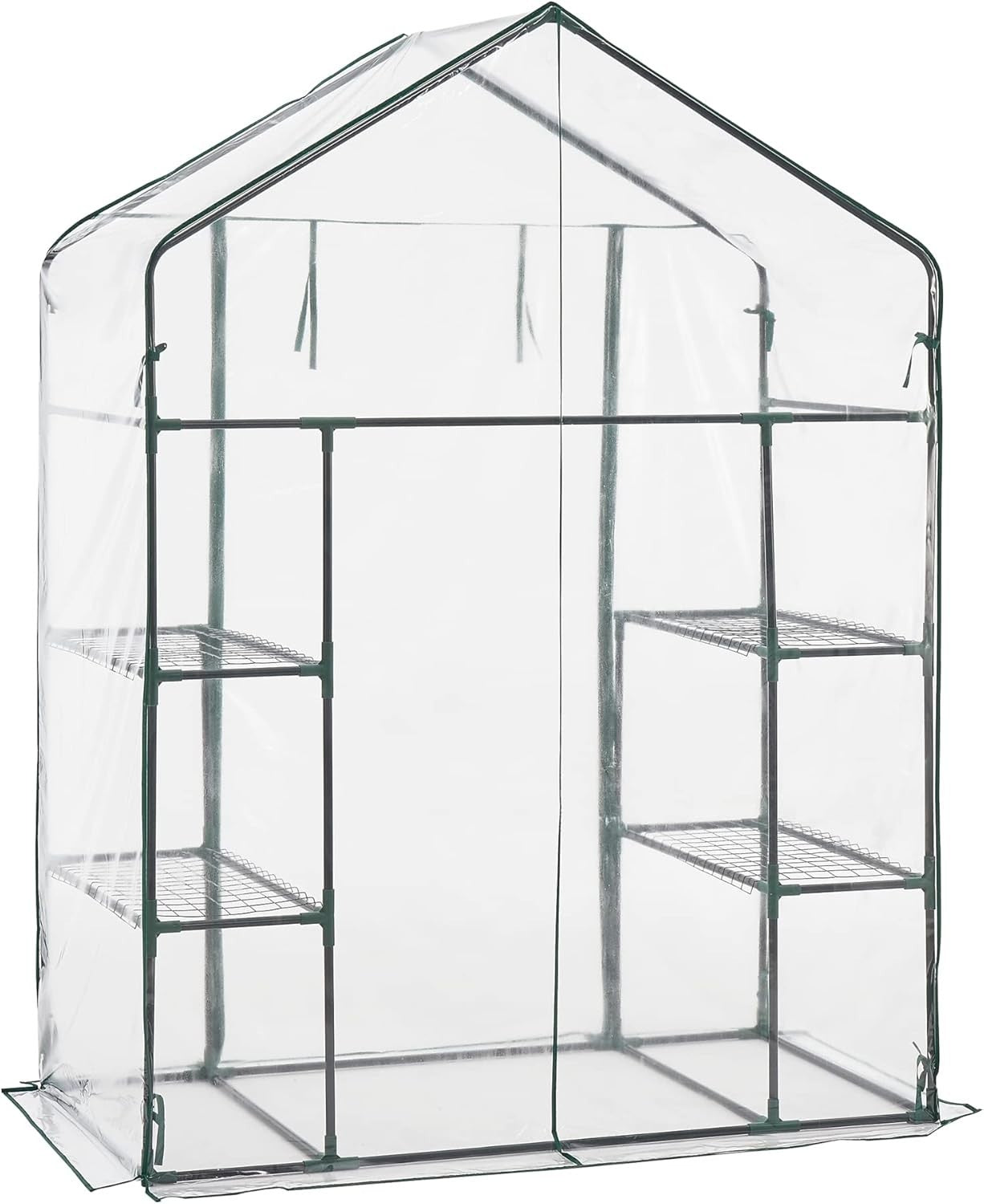 Walk-In Greenhouse with Shelves Clear PVC Cover Steel Frame 140x73x195cm