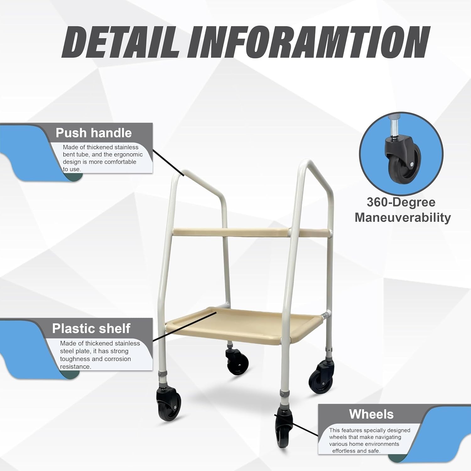 Mobility Walking Trolley Frame with Wheels Tray Indoor Outdoor Support