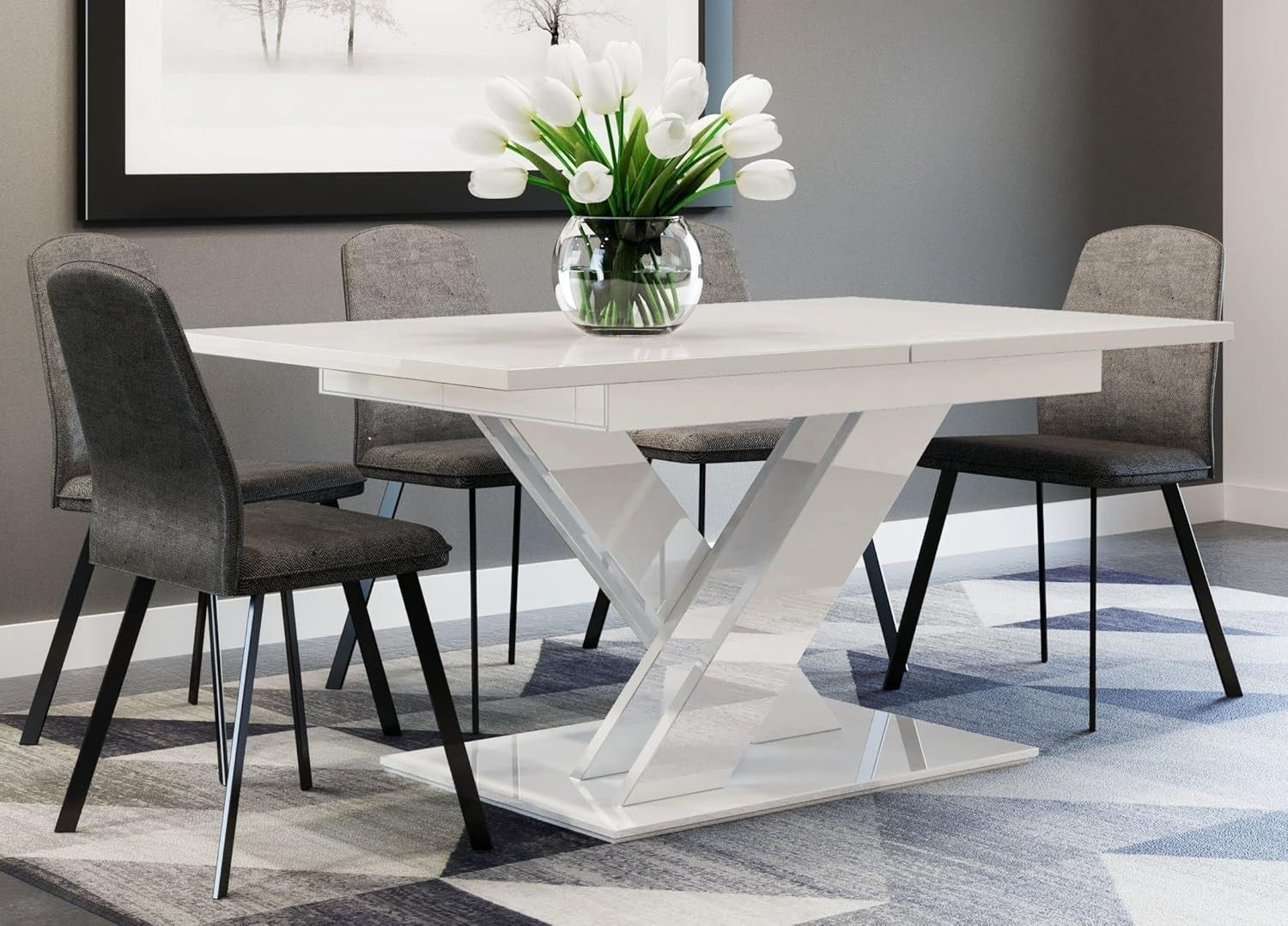 White Gloss Extendable Dining Table 140–180cm Modern Folding Space Saver