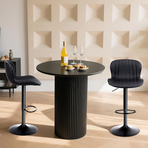 Black PU Leather Bar Stools Set of 2 Adjustable Kitchen Counter Chairs