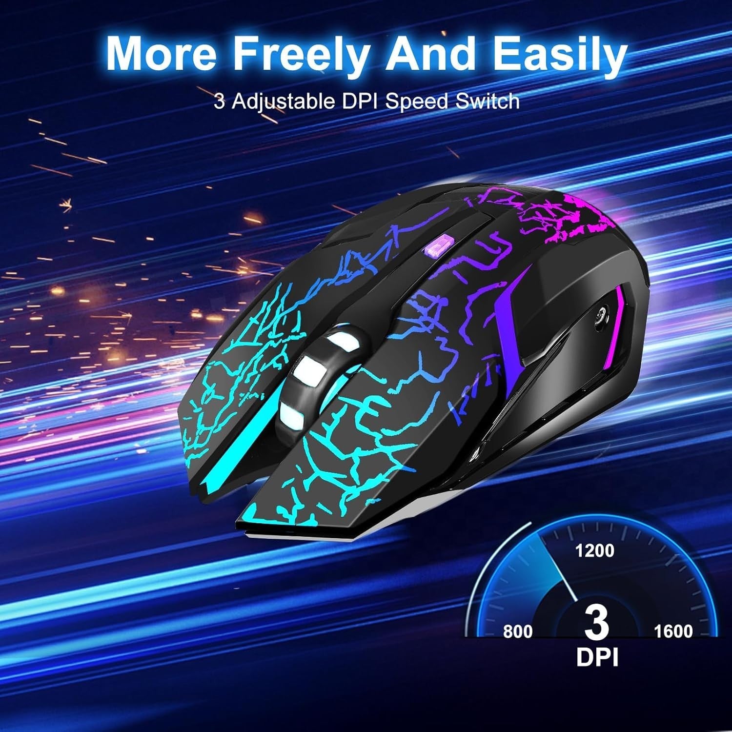 Wireless Gaming Mouse RGB Rechargeable 1600 DPI 6 Silent Buttons