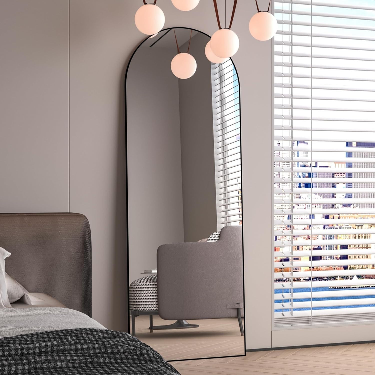 Arch Full Length Mirror 162x53cm Black Frame Wall Leaning Dressing Floor