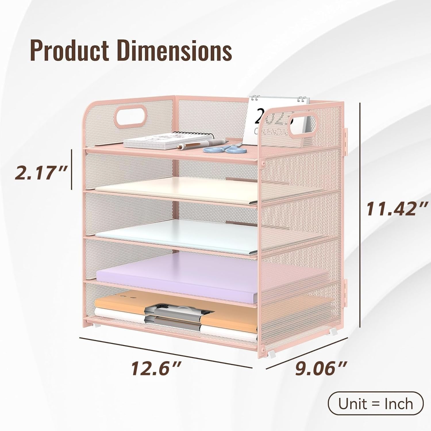 5-Tray Metal Desk Organizer Letter Tray File Holder for Office, Home