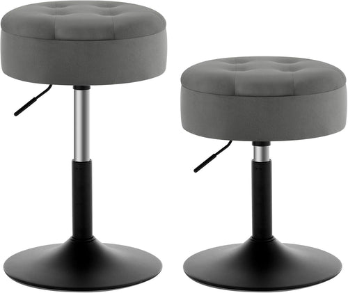 Set of 2 Dark Grey Velvet Swivel Vanity Stools with Storage Adjustable